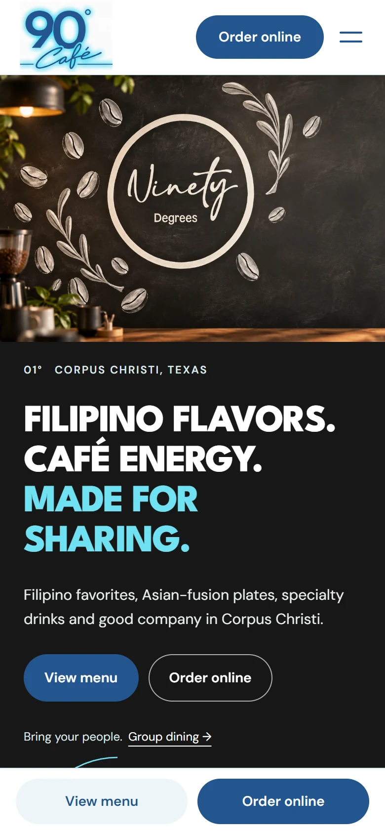 90° Café mobile website concept