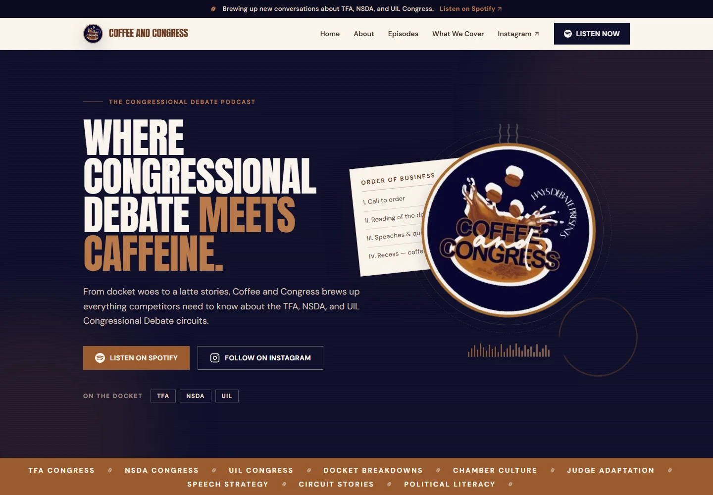 Coffee and Congress website