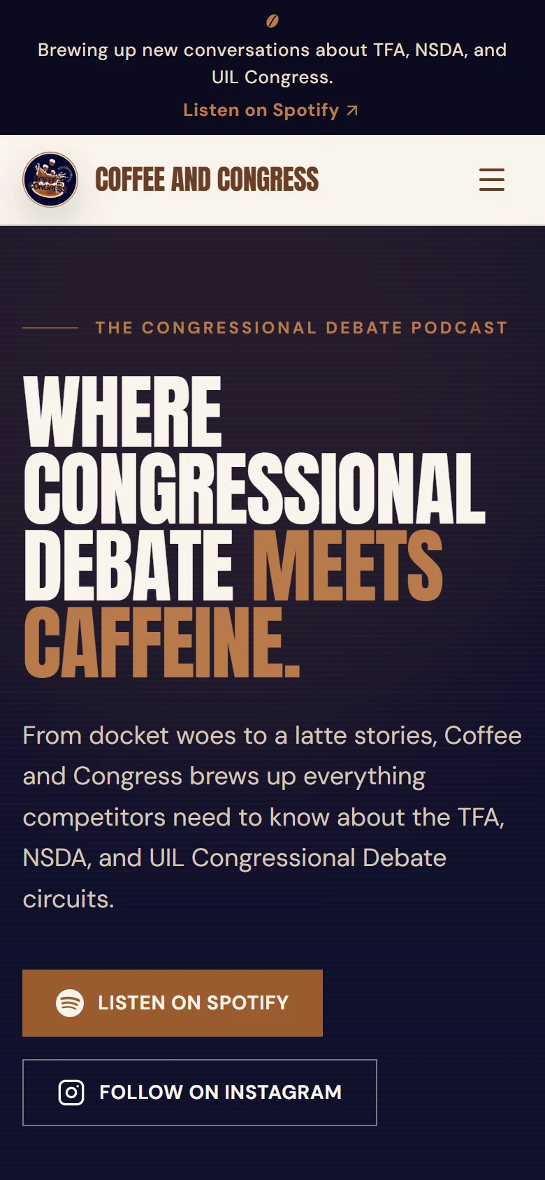Coffee and Congress mobile website concept