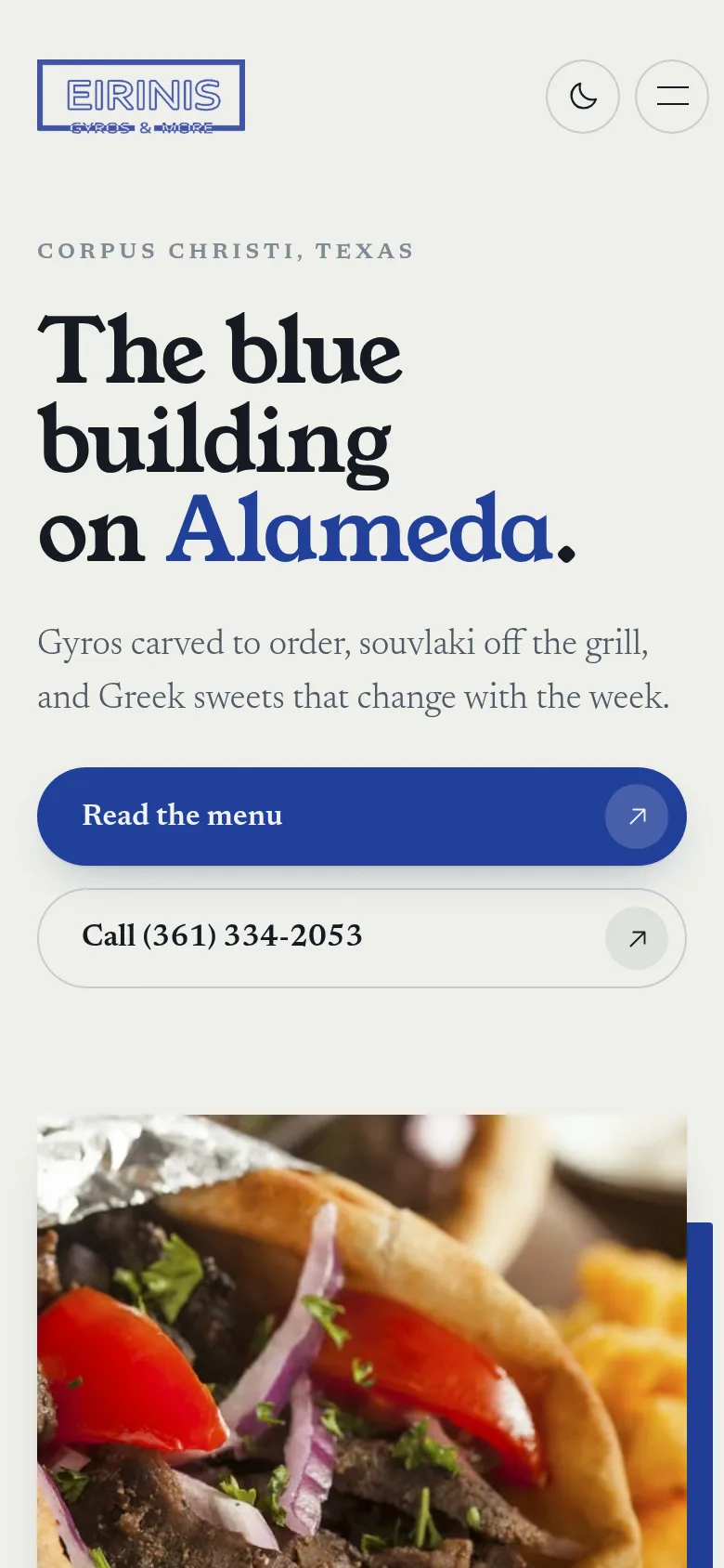 Eirini's Gyros concept website, showing its mobile experience