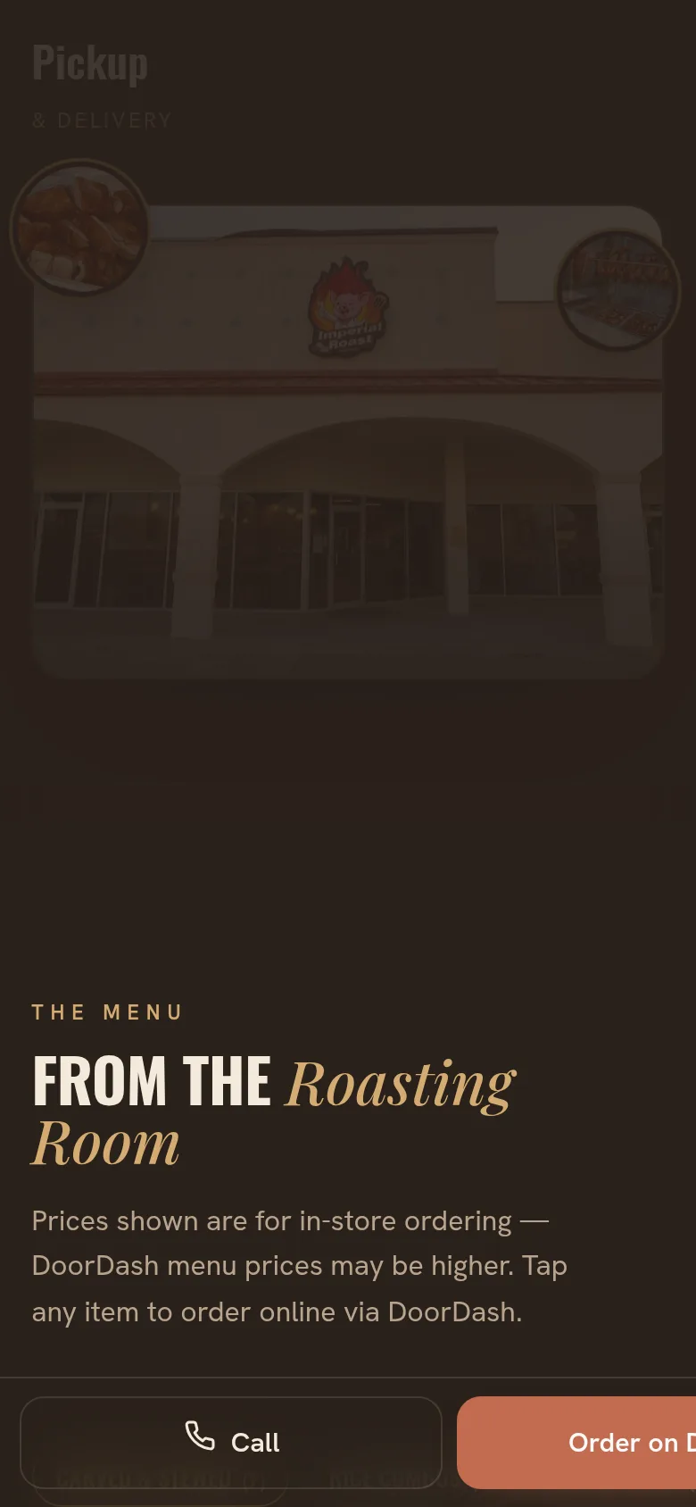 Imperial Roast BBQ House mobile website concept