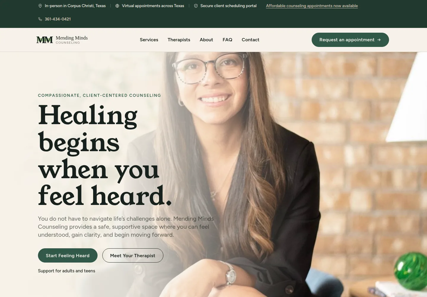 Mending Minds Counseling website