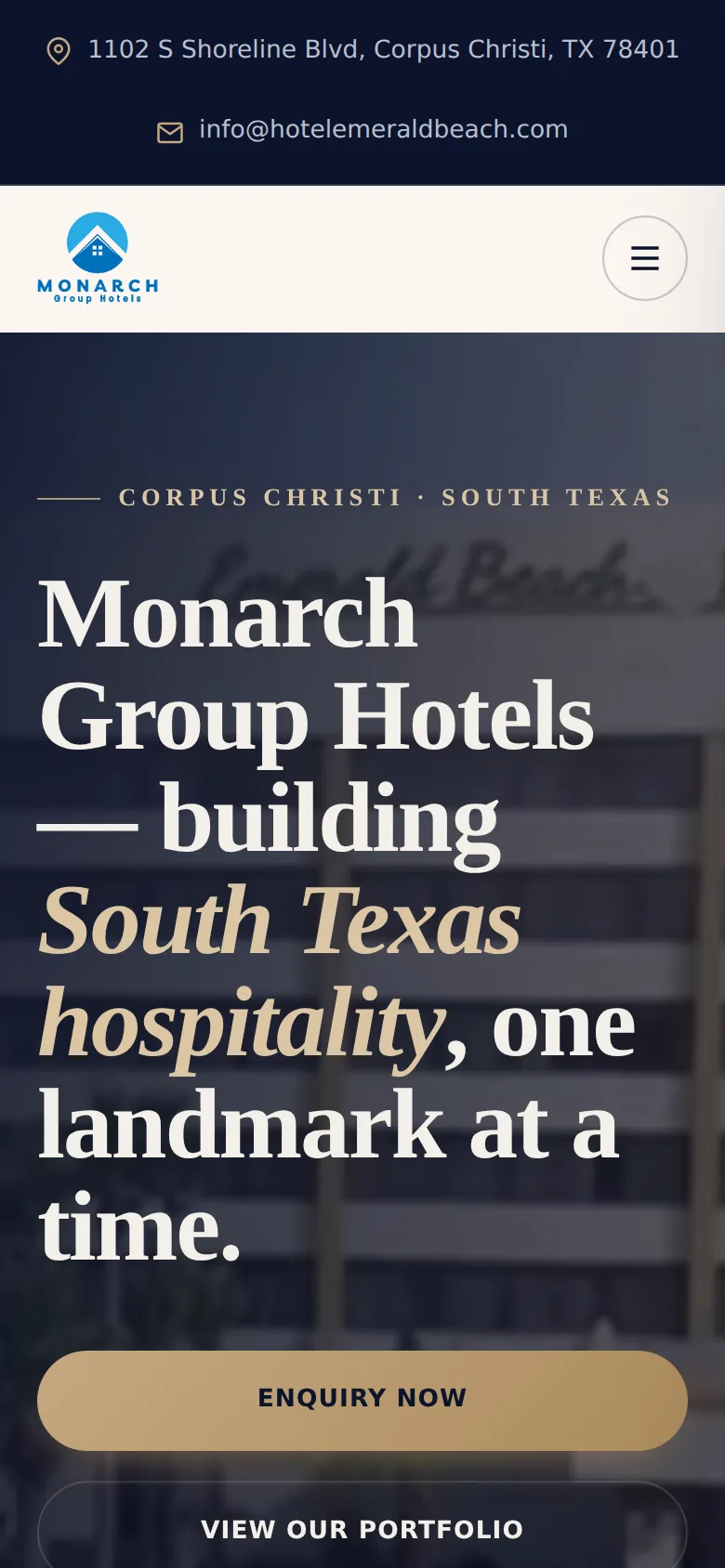 Monarch Group Hotels concept website, showing its mobile experience