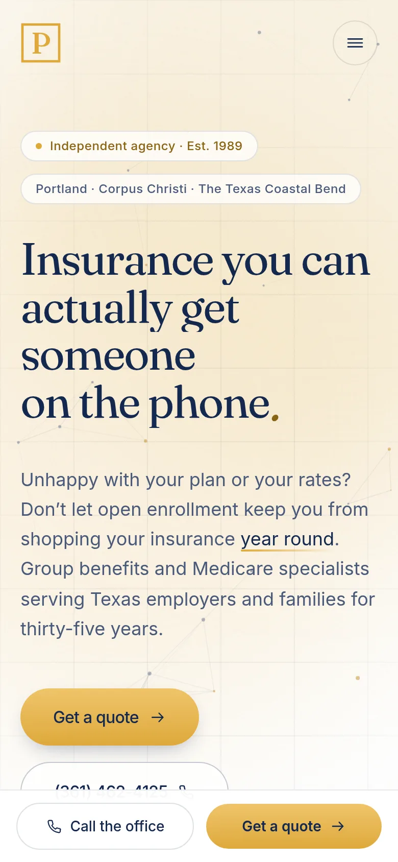 Professional Insurance Solutions concept website, showing its mobile experience